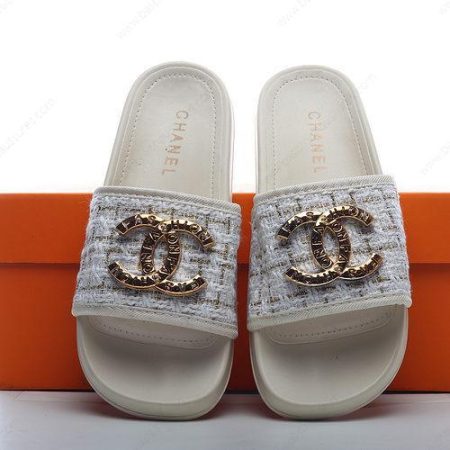 Chaussure Chanel Logo Flip Flop sandals ‘Or Blanc’